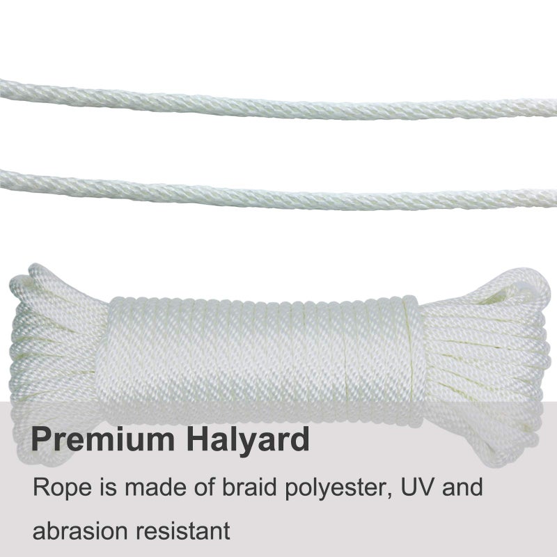Huouo 1/4" Flagpole Rope - Solid Braid Polyester Flag Halyard Line Designed for Flag Pole (50 Feet) - Image 2